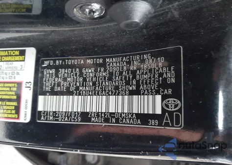 2010 Toyota Corolla S z USA, uszkodzony, nr VIN 2T1BU4EE6AC477368